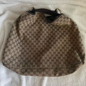 GUCCI Monogram Large Horsebit Chain Hobo Brown